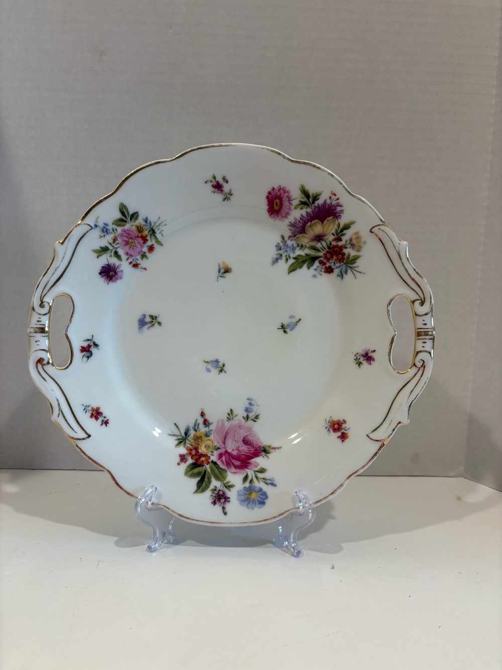 Antique Porcelain Handled Cake Plate Johann Seltmann Germany 11” X 10 1/2”